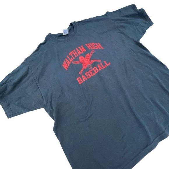 Vintage Waltham High Baseball Graphic T-Shirt Gildan Black Red 2XL School - Picture 3 of 8